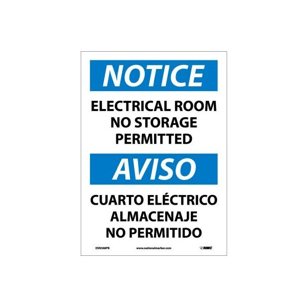 National Marker Co Bilingual Vinyl Sign - Notice Electrical Room No Storage Permitted ESN368PB - main